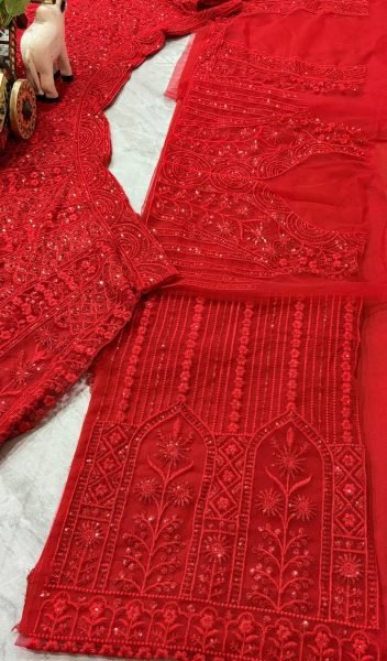 Elegant Red Embroidered Net Lehenga with Dupatta Ready for Brides Designer Lehenga Choli