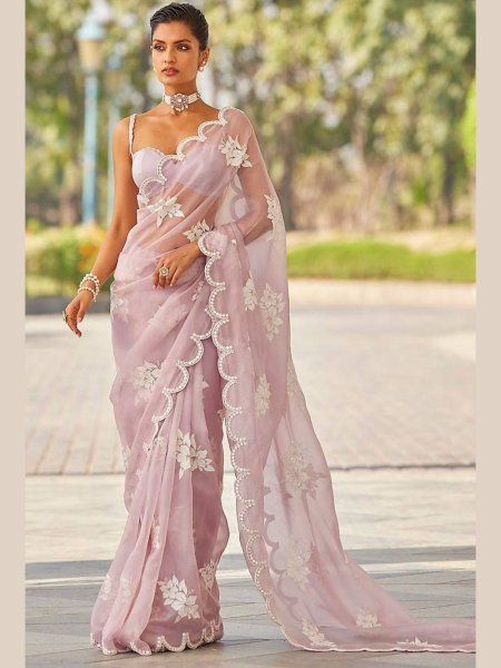 Elegant Rose Pink Jimmy Choo Sequin Saree Paired with Luxe Banglory Blouse JIMMY CHOO SAREE