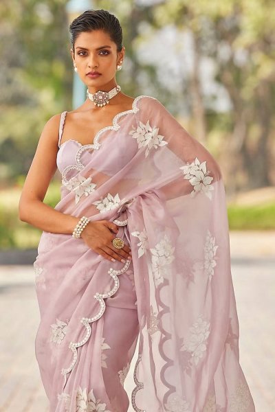 Elegant Rose Pink Jimmy Choo Sequin Saree Paired with Luxe Banglory Blouse JIMMY CHOO SAREE