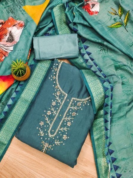 Elegant Simmer Silk dress materials Collection with Maslin Digital Print Dupatta
