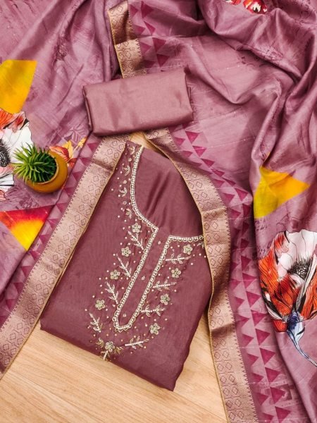 Elegant Simmer Silk dress materials Collection with Maslin Digital Print Dupatta