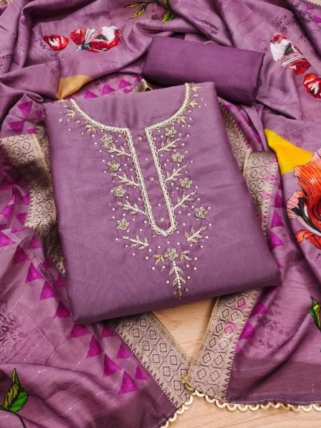 Elegant Simmer Silk dress materials Collection with Maslin Digital Print Dupatta Color Set Matching Dress Material Wholesale