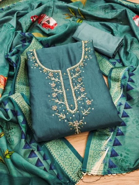 Elegant Simmer Silk dress materials Collection with Maslin Digital Print Dupatta Color Set Matching Dress Material Wholesale