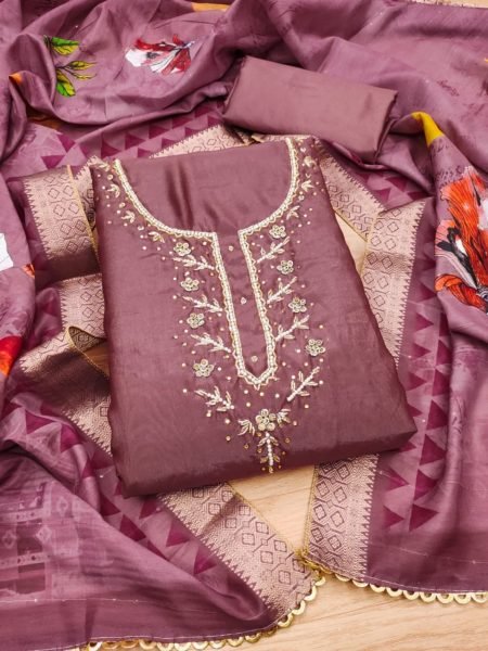 Elegant Simmer Silk dress materials Collection with Maslin Digital Print Dupatta Color Set Matching Dress Material Wholesale