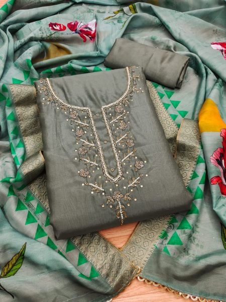 Elegant Simmer Silk dress materials Collection with Maslin Digital Print Dupatta Color Set Matching Dress Material Wholesale