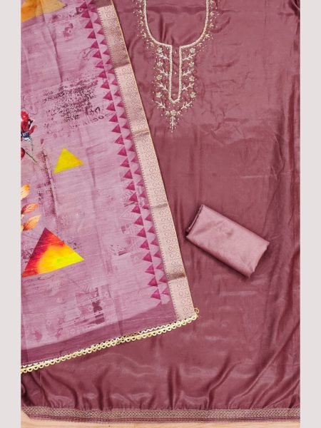 Elegant Simmer Silk dress materials Collection with Maslin Digital Print Dupatta Color Set Matching Dress Material Wholesale