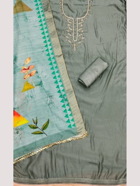 Elegant Simmer Silk dress materials Collection with Maslin Digital Print Dupatta Color Set Matching Dress Material Wholesale