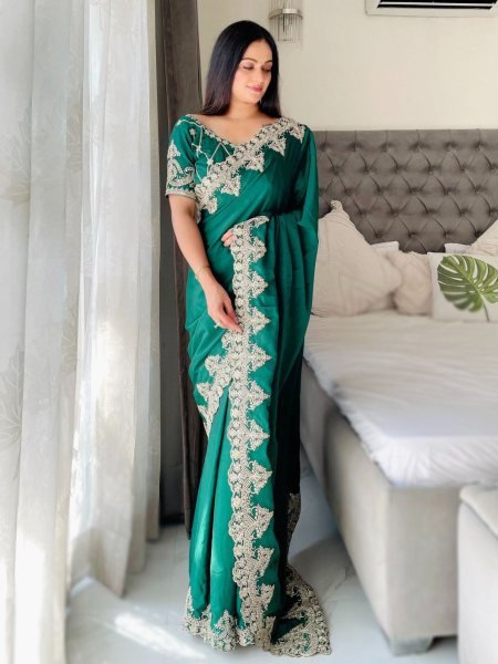 Elegant Soft Chinon Silk Saree with Embroidery Work Best Wholesale Deal  Embroidery Sarees Wholesale