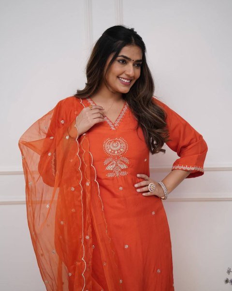 Elegant Stitched 3 Piece Kurti Set Viscose Chanderi with Organza Dupatta Ready To Wear  Straight Cut Long Kurtis