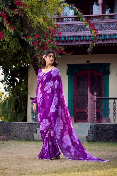 Elegant Summer Chiffon Saree Floral Patch   Lace Detailing Online Exclusive Wholesale Deal Pure Chiffon Sarees Wholesale