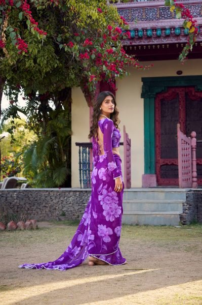 Elegant Summer Chiffon Saree Floral Patch   Lace Detailing Online Exclusive Wholesale Deal Pure Chiffon Sarees Wholesale