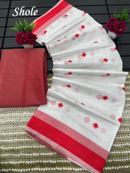 Elegant Traditional White   Red Soft Cotton Saree Collection Perfect for Summer Festivals Cotton Sarees Wholesale