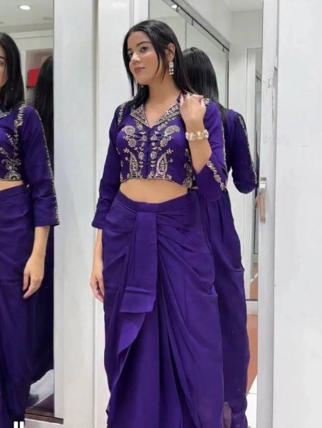 Elegant Two Piece Western Dhoti Set in Soft Chinon Silk Perfect for Celebration Wear Ready To Wear Collection