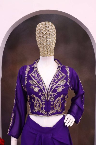 Elegant Two Piece Western Dhoti Set in Soft Chinon Silk Perfect for Celebration Wear Ready To Wear Collection