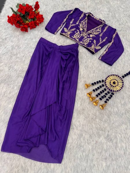 Elegant Two Piece Western Dhoti Set in Soft Chinon Silk Perfect for Celebration Wear Ready To Wear Collection
