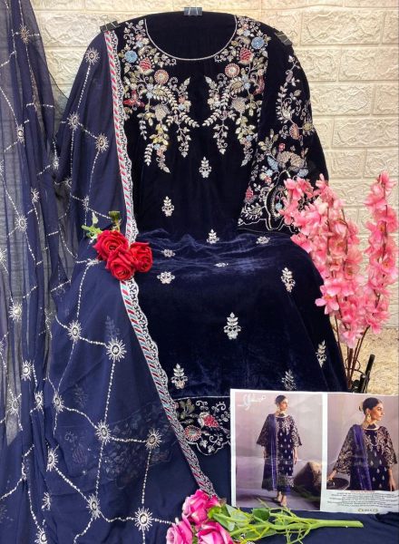 Elegant Velvet suit Ensemble with Sequence Embroidery   Cutwork Detailing  Pakistani Suits Wholesale