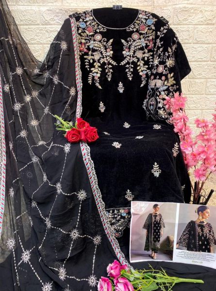 Elegant Velvet suit Ensemble with Sequence Embroidery   Cutwork Detailing  Pakistani Suits Wholesale