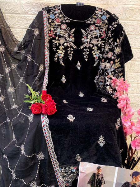 Elegant Velvet suit Ensemble with Sequence Embroidery   Cutwork Detailing  Pakistani Suits Wholesale