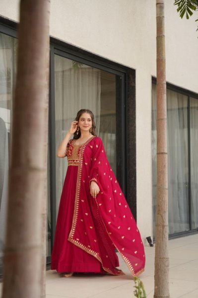 Elegant Vichitra Silk Embroidered Party Gown  Fully Stitched Wholesale Supplier & Exporter Surat Anarkali Kurtis 