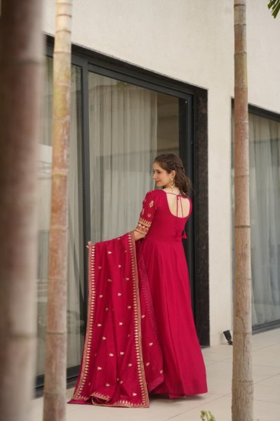 Elegant Vichitra Silk Embroidered Party Gown  Fully Stitched Wholesale Supplier & Exporter Surat Anarkali Kurtis 