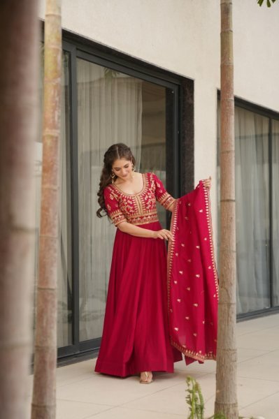 Elegant Vichitra Silk Embroidered Party Gown  Fully Stitched Wholesale Supplier & Exporter Surat Anarkali Kurtis 
