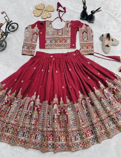 Elegant Vichitra Silk Girl   s Lehenga Choli with Dupatta Perfect for Festive Moments Girls Wear