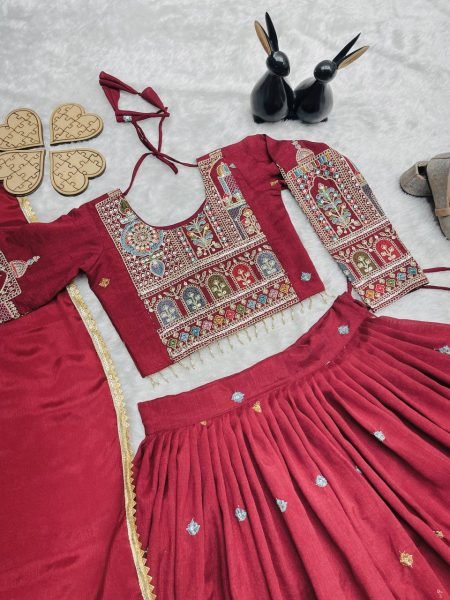 Elegant Vichitra Silk Girl   s Lehenga Choli with Dupatta Perfect for Festive Moments Girls Wear