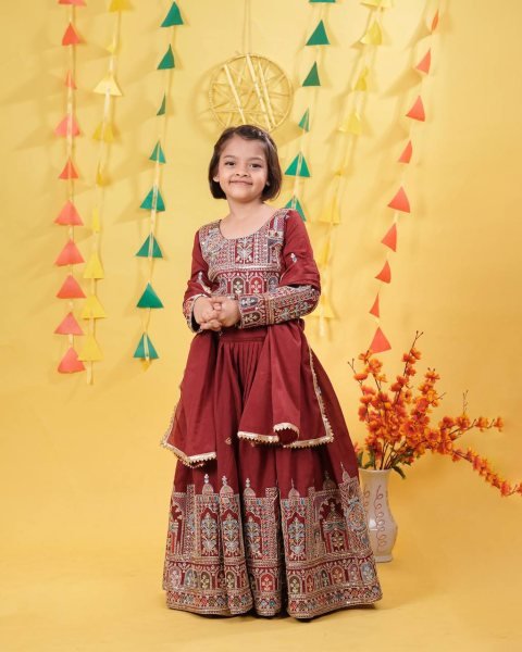 Elegant Vichitra Silk Girl   s Lehenga Choli with Dupatta Perfect for Festive Moments Girls Wear