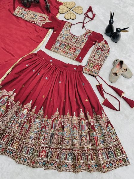 Elegant Vichitra Silk Girl   s Lehenga Choli with Dupatta Perfect for Festive Moments Girls Wear