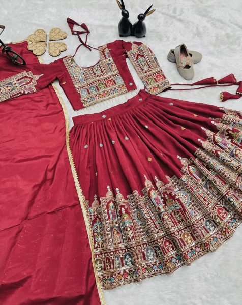 Elegant Vichitra Silk Girl   s Lehenga Choli with Dupatta Perfect for Festive Moments Girls Wear