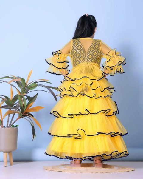 Elegant Yellow Fully Stitch Net Lehenga Choli with Jacket at Wholesale Rate Girls Wear