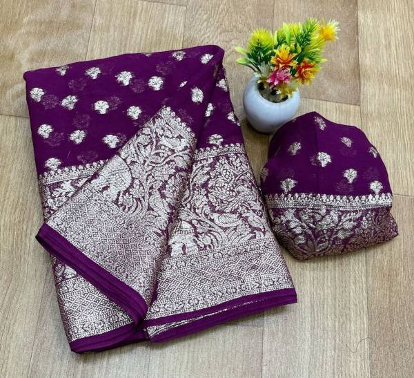 Elephant Viscose Georgette Saree with Jacquard Butti Work And Fancy Blouse At Manufacturer Rate Georgette Sarees Wholesale