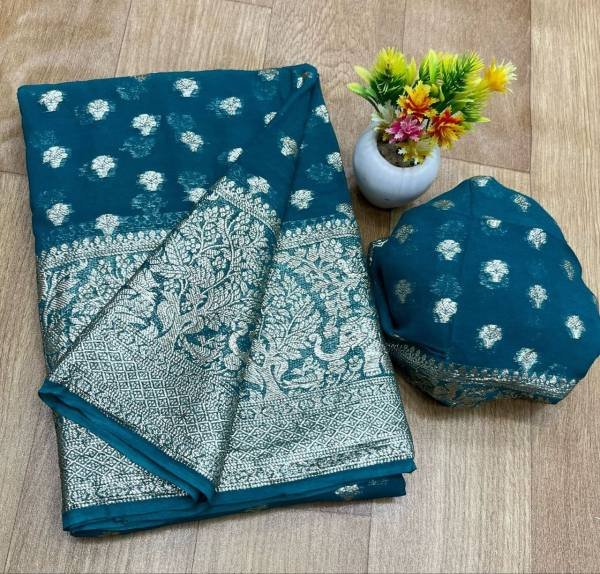 Elephant Viscose Georgette Saree with Jacquard Butti Work And Fancy Blouse At Manufacturer Rate Georgette Sarees Wholesale