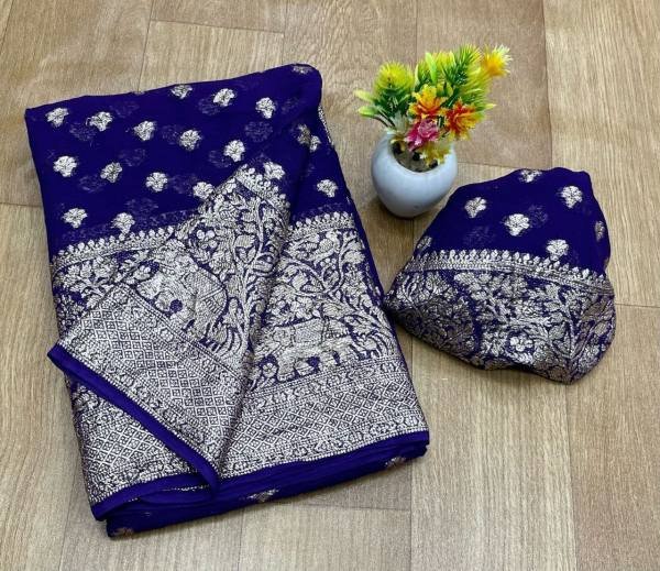 Elephant Viscose Georgette Saree with Jacquard Butti Work And Fancy Blouse At Manufacturer Rate Georgette Sarees Wholesale