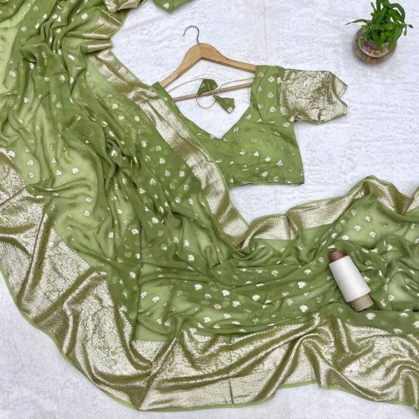 Elephant Viscose Georgette Saree with Jacquard Butti Work And Fancy Blouse At Manufacturer Rate Georgette Sarees Wholesale