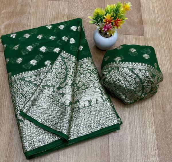 Elephant Viscose Georgette Saree with Jacquard Butti Work And Fancy Blouse At Manufacturer Rate Georgette Sarees Wholesale