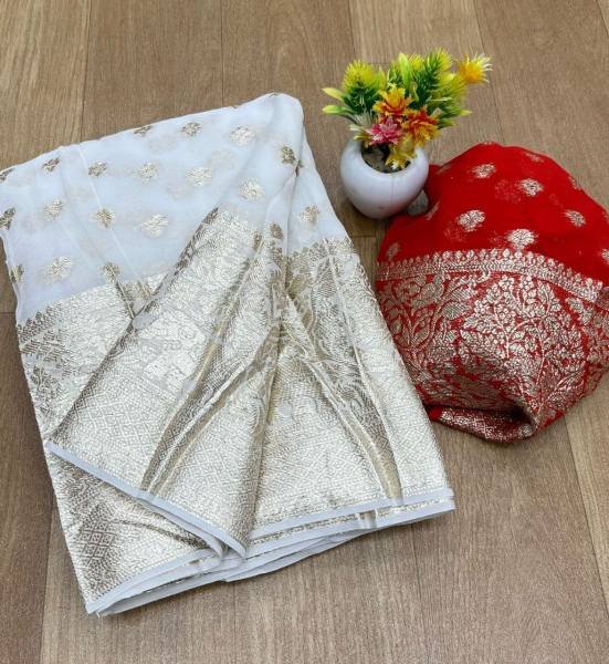 Elephant Viscose Georgette Saree with Jacquard Butti Work And Fancy Blouse At Manufacturer Rate Georgette Sarees Wholesale