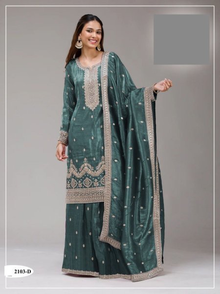Elite Blue Gold Crush Embroidered Silk Suit at Wholesale Rate 