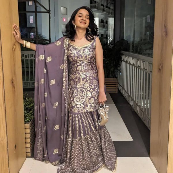 Elite Chinon Silk Sequin Embroidered Sharara Set for Reception Wear Ready To Wear Collection