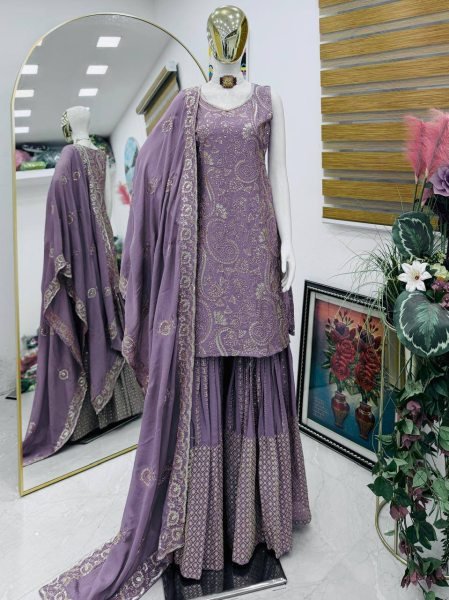 Elite Chinon Silk Sequin Embroidered Sharara Set for Reception Wear Ready To Wear Collection