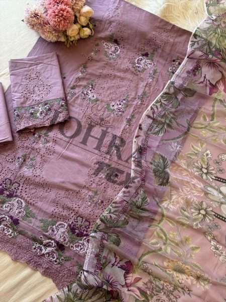 Embroidered Cambric Cotton Ethnic Set with Maslin Cotton Digital Print Dupatta Perfect for Everyday Wear Pakistani Suits Wholesale
