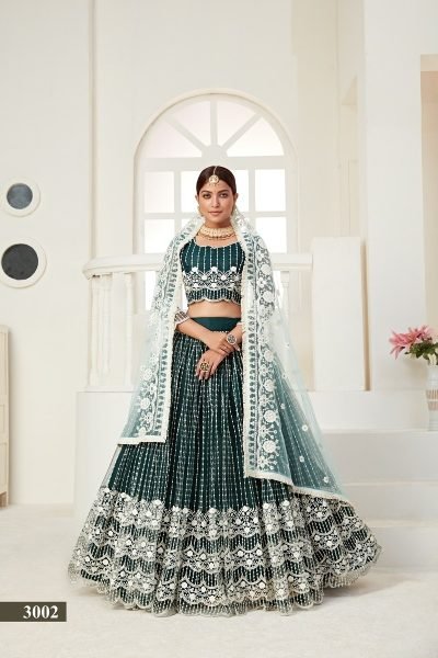 Embroidered Dark Green Net Indian Wedding Wear Lehenga Designer Lehenga Choli