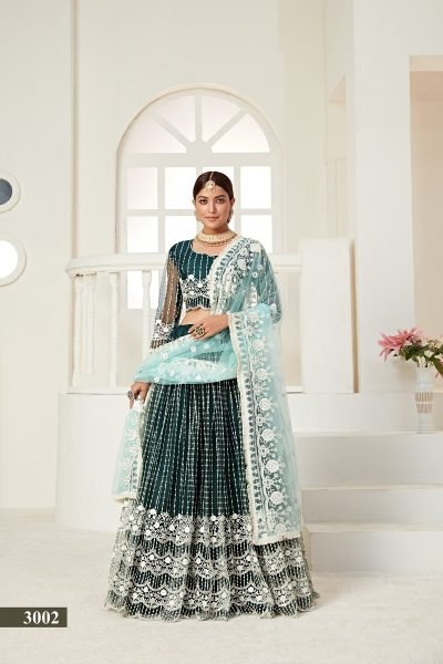 Embroidered Dark Green Net Indian Wedding Wear Lehenga Designer Lehenga Choli