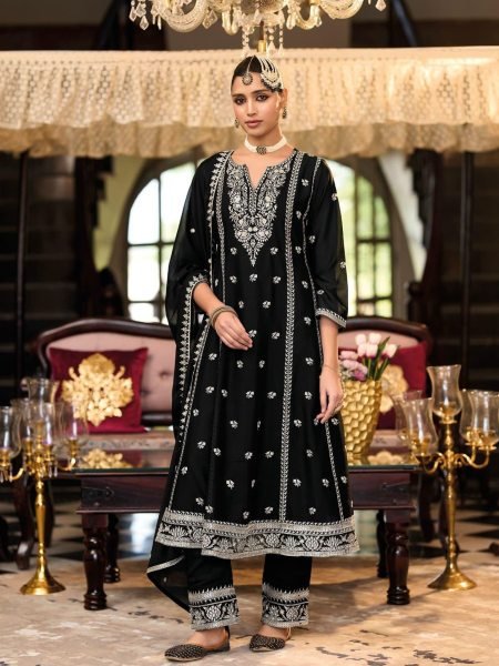 Embroidered Designer Chinon Set Ready to Wear Suits for Festive Occasions