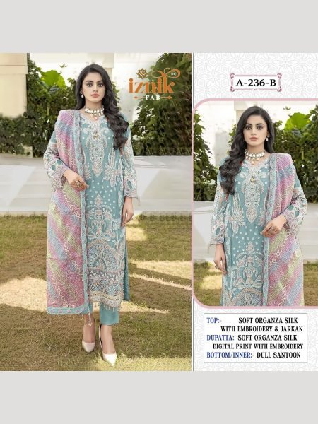 Embroidered Fox Georgette Salwar Suit Set with Nazmeen Dupatta Santoon Bottom Luxury Pakistani Collection at Wholesale Price 
