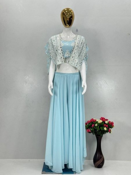 embroidered jacket set with blouse and palazzo wholesale price 