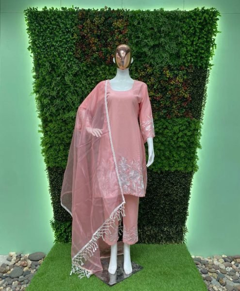Embroidered Kurta With Matching Pants And Dupatta Set Embroidery Suits Wholesale
