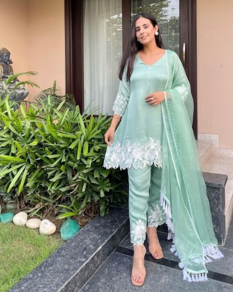 Embroidered Kurta With Matching Pants And Dupatta Set Embroidery Suits Wholesale
