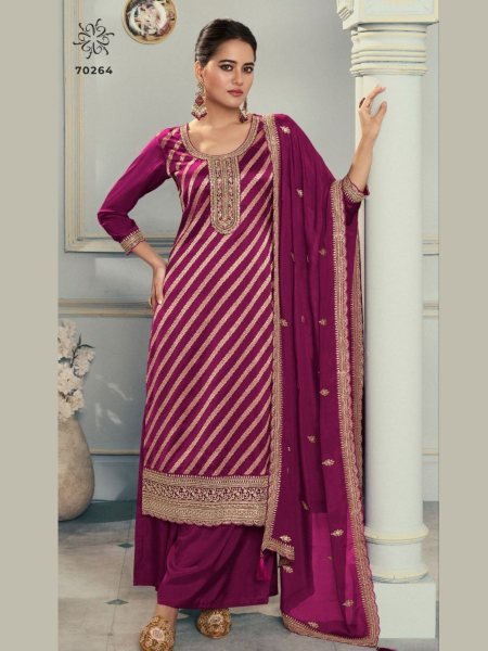 Embroidered Lotus Silk Jacquard Dress Material with Georgette Dupatta Set Embroidery Suits Wholesale