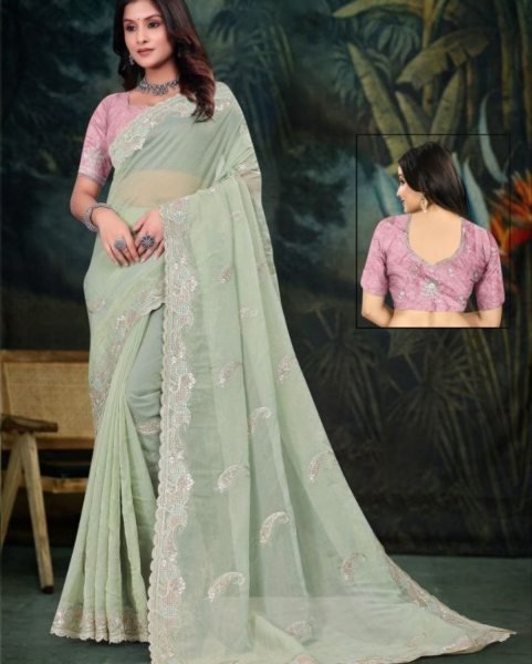 Embroidered Multicolor Silk Traditional Partywear Saree Best Price 